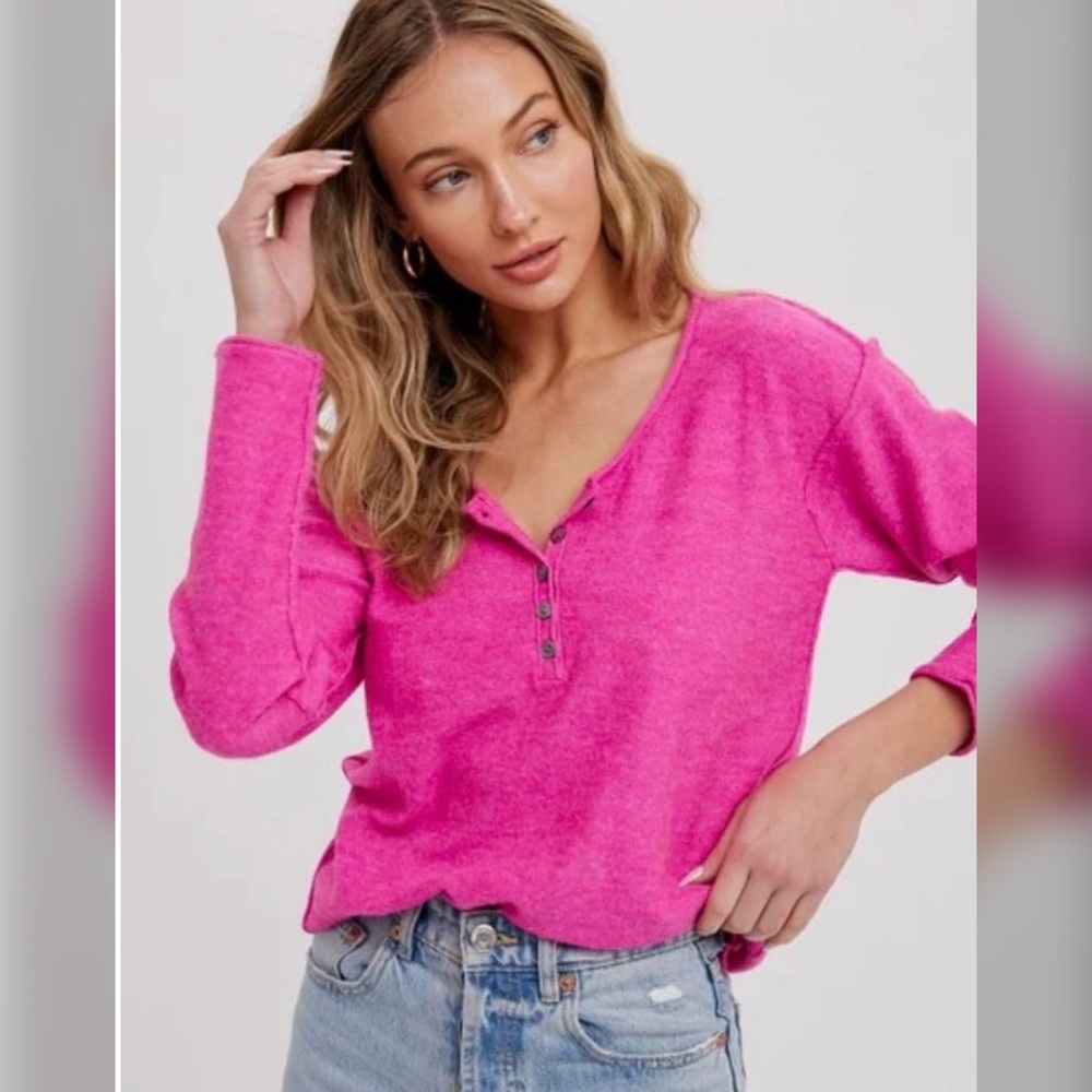Reverse Seam Henley Pink Top